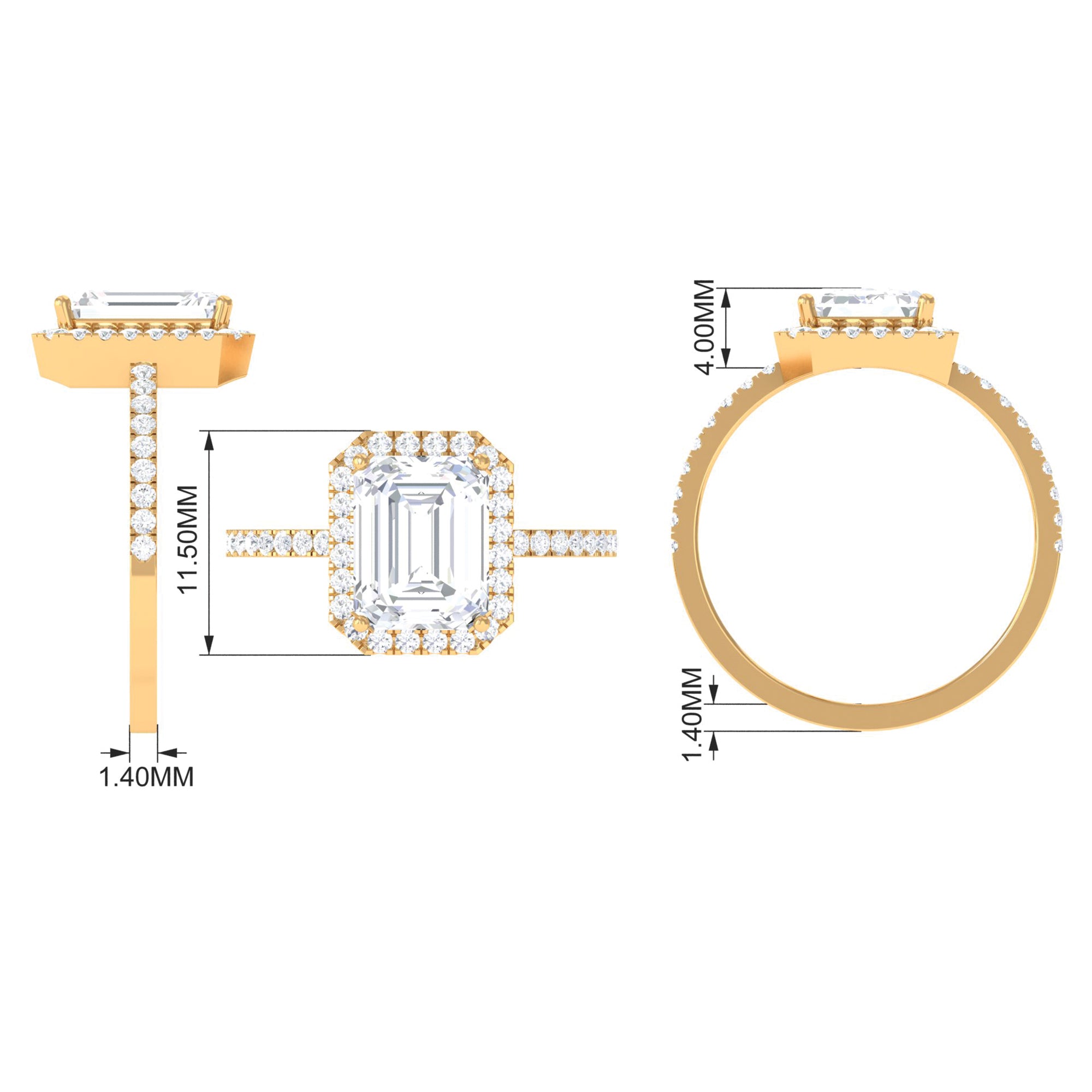 Rosec Jewels-Certified Emerald Cut Moissanite Halo Statement Engagement Ring