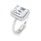 Rosec Jewels-Certified Emerald Cut Moissanite Halo Statement Engagement Ring