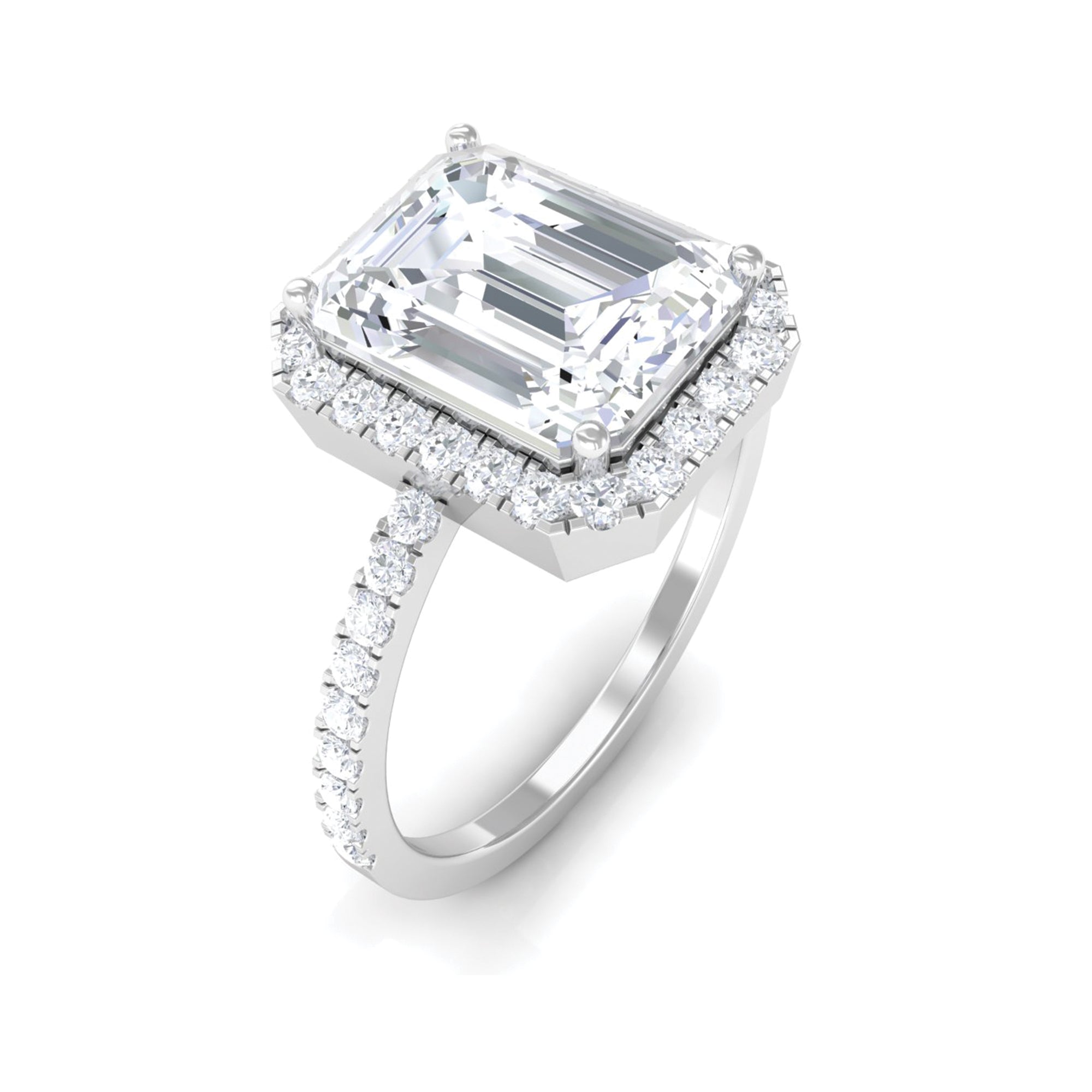 Rosec Jewels-Certified Emerald Cut Moissanite Halo Statement Engagement Ring