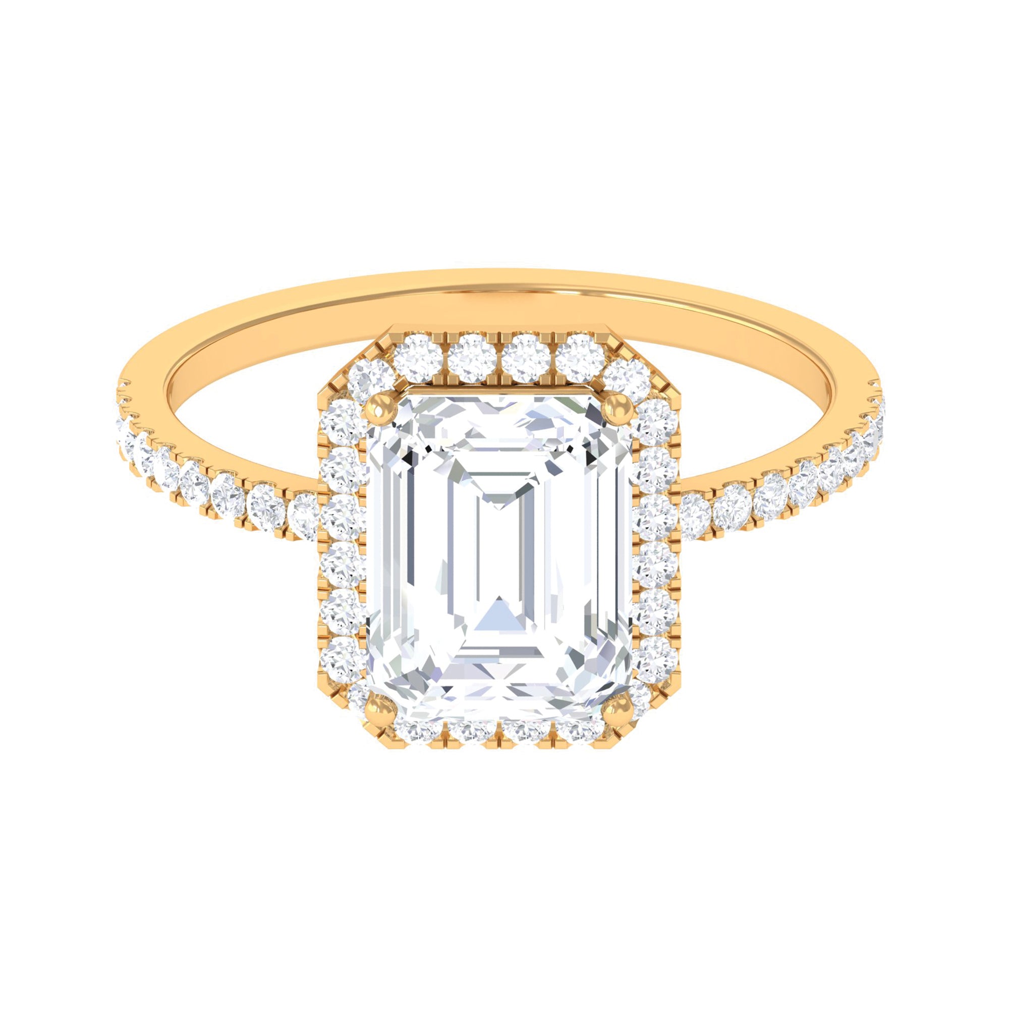 Rosec Jewels-Certified Emerald Cut Moissanite Halo Statement Engagement Ring