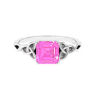 Rosec Jewels-8 MM Asscher Lab Grown Pink Sapphire Solitaire Engagement Ring with Celtic Details