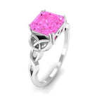 Rosec Jewels-8 MM Asscher Lab Grown Pink Sapphire Solitaire Engagement Ring with Celtic Details