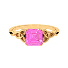 Rosec Jewels-8 MM Asscher Lab Grown Pink Sapphire Solitaire Engagement Ring with Celtic Details