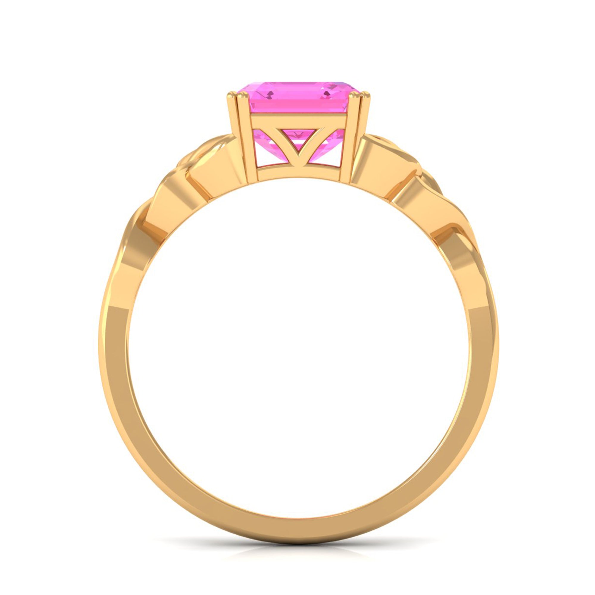 Rosec Jewels-8 MM Asscher Lab Grown Pink Sapphire Solitaire Engagement Ring with Celtic Details