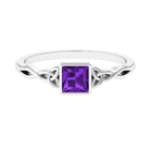 Rosec Jewels-Natural Amethyst Princess Cut Solitaire Celtic Ring in Bezel Setting