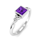 Rosec Jewels-Natural Amethyst Princess Cut Solitaire Celtic Ring in Bezel Setting