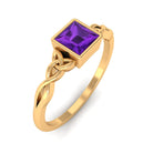 Rosec Jewels-Natural Amethyst Princess Cut Solitaire Celtic Ring in Bezel Setting