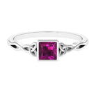 Rosec Jewels-Real Rhodolite Princess Cut Solitaire Celtic Ring in Bezel Setting