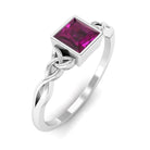 Rosec Jewels-Real Rhodolite Princess Cut Solitaire Celtic Ring in Bezel Setting