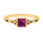 Rosec Jewels-Real Rhodolite Princess Cut Solitaire Celtic Ring in Bezel Setting