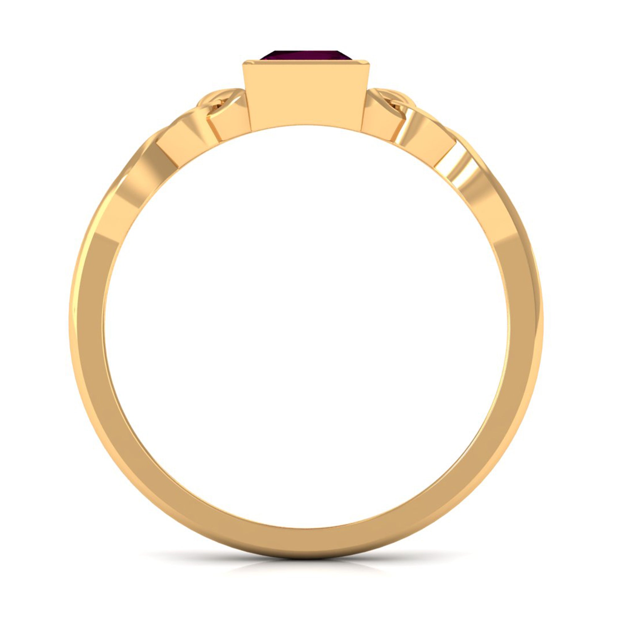 Rosec Jewels-Real Rhodolite Princess Cut Solitaire Celtic Ring in Bezel Setting