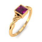 Rosec Jewels-Real Rhodolite Princess Cut Solitaire Celtic Ring in Bezel Setting