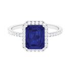 Rosec Jewels-3 CT Emerald Cut Lab Grown Blue Sapphire Halo Engagement Ring