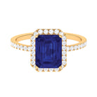 Rosec Jewels-3 CT Emerald Cut Lab Grown Blue Sapphire Halo Engagement Ring