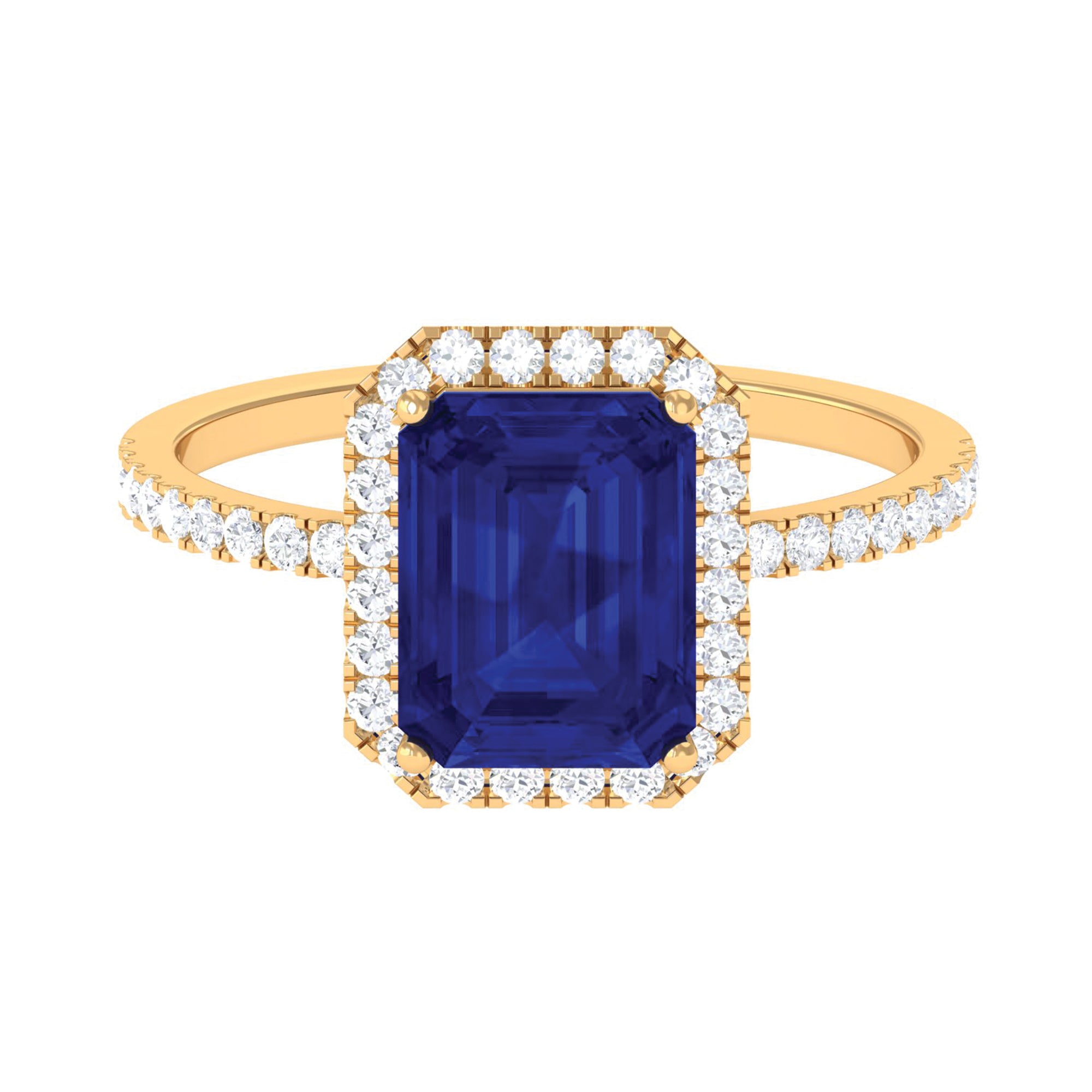 Rosec Jewels-3 CT Emerald Cut Lab Grown Blue Sapphire Halo Engagement Ring