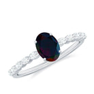 Rosec Jewels-Oval Black Opal Solitaire Engagement Ring with Diamond