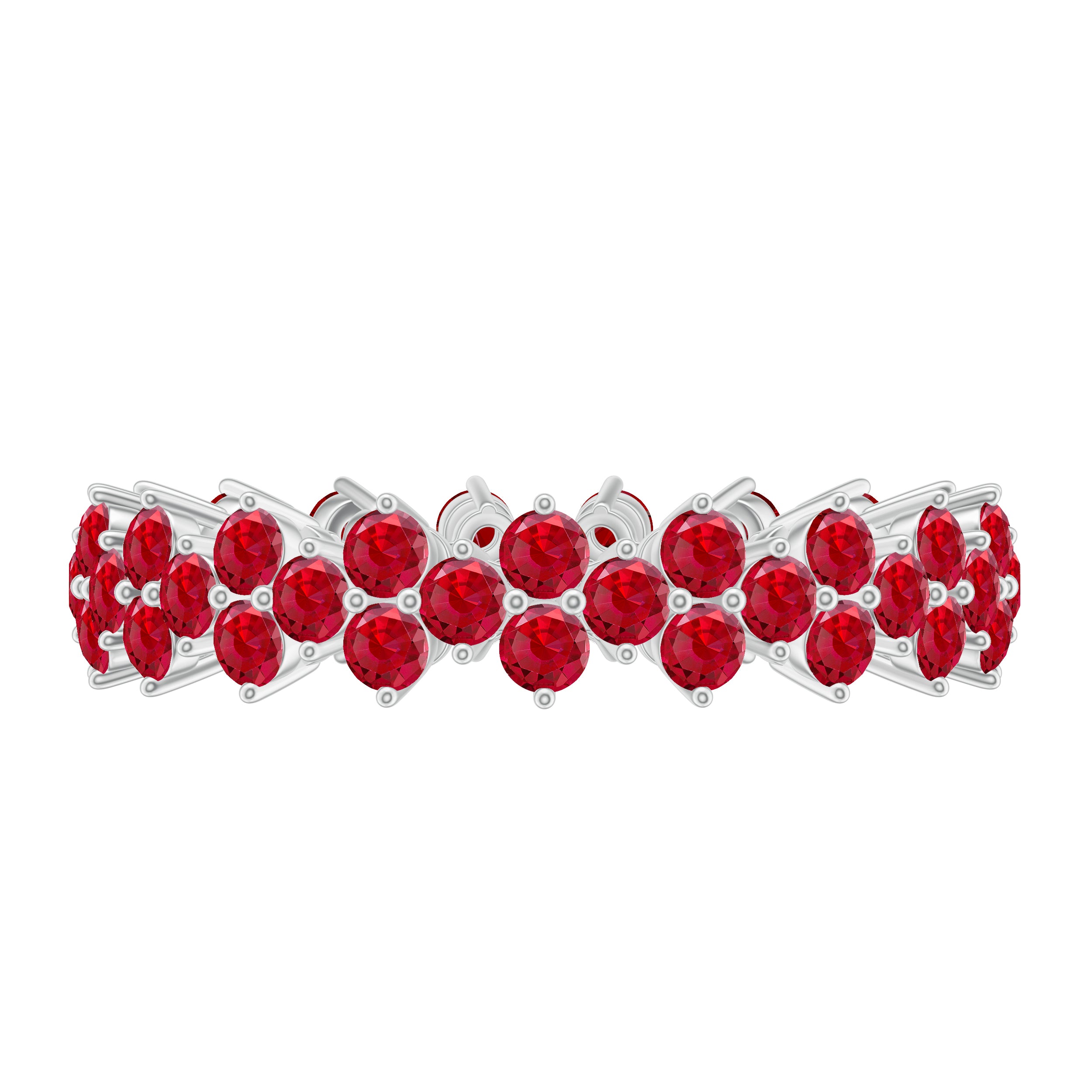 Round Lab Created Ruby Cluster Eternity Ring in Prong Setting Lab Created Ruby - ( AAAA ) - Quality - Rosec Jewels