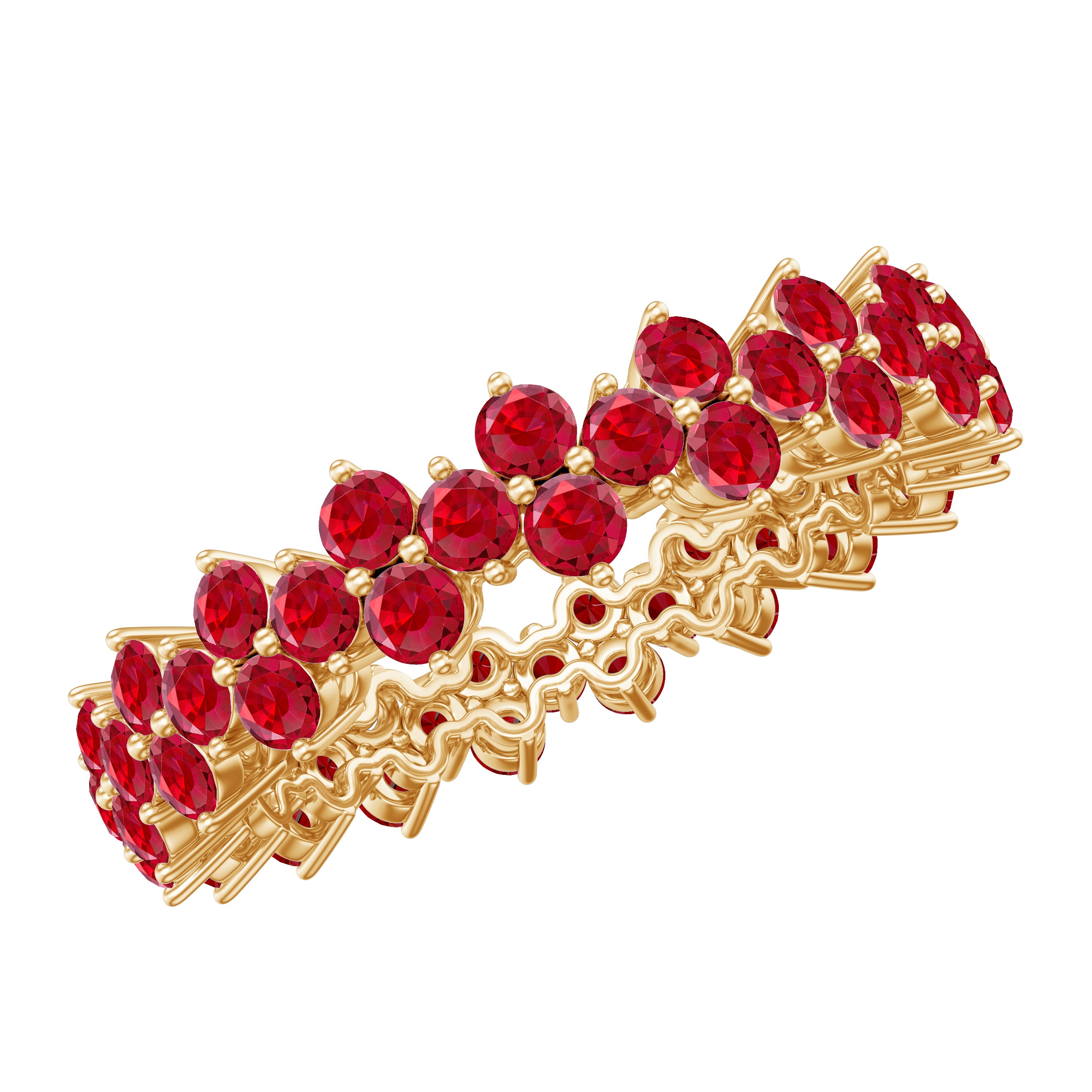 Round Lab Created Ruby Cluster Eternity Ring in Prong Setting Lab Created Ruby - ( AAAA ) - Quality - Rosec Jewels