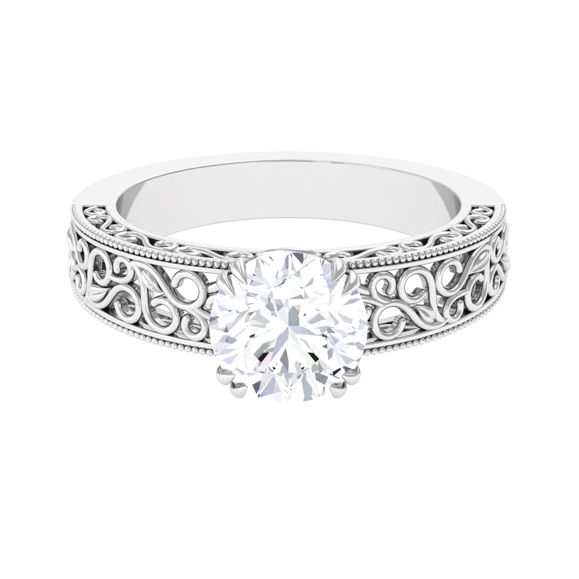 Rosec Jewels-Vintage Inspired Solitaire Moissanite Filigree Ring