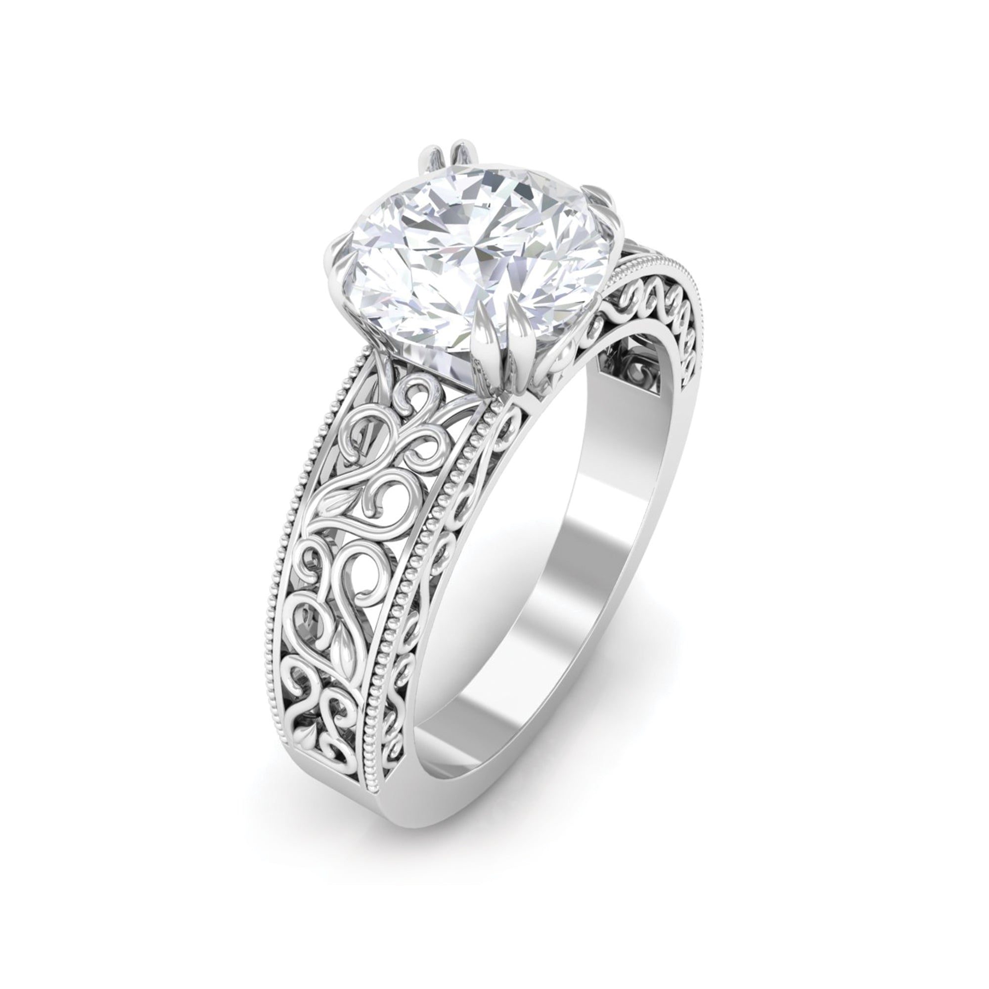 Rosec Jewels-Vintage Inspired Solitaire Moissanite Filigree Ring