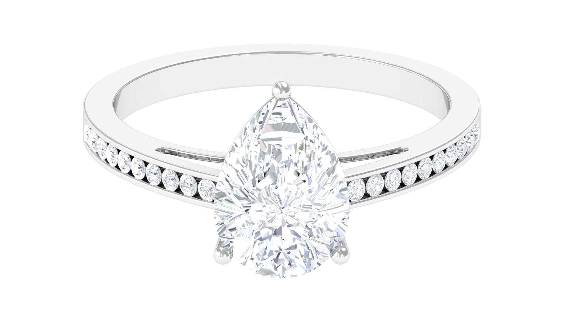 Rosec Jewels-Pear Cut Solitaire and Hidden Moissanite Ring with Channel Set Side Stones