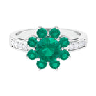 Round Cut Created Emerald Cluster Engagement Ring with Moissanite Lab Created Emerald - ( AAAA ) - Quality - Rosec Jewels