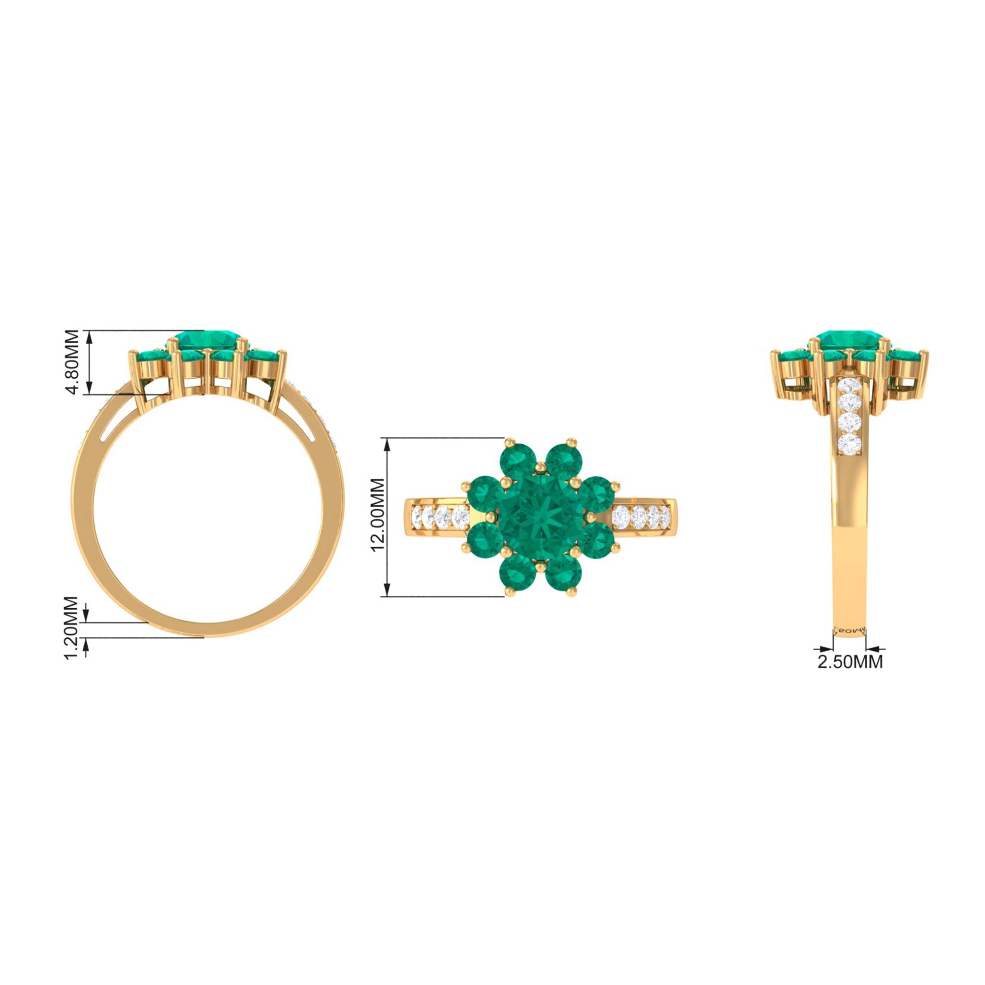 Round Cut Created Emerald Cluster Engagement Ring with Moissanite Lab Created Emerald - ( AAAA ) - Quality - Rosec Jewels