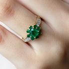 Round Cut Created Emerald Cluster Engagement Ring with Moissanite Lab Created Emerald - ( AAAA ) - Quality - Rosec Jewels