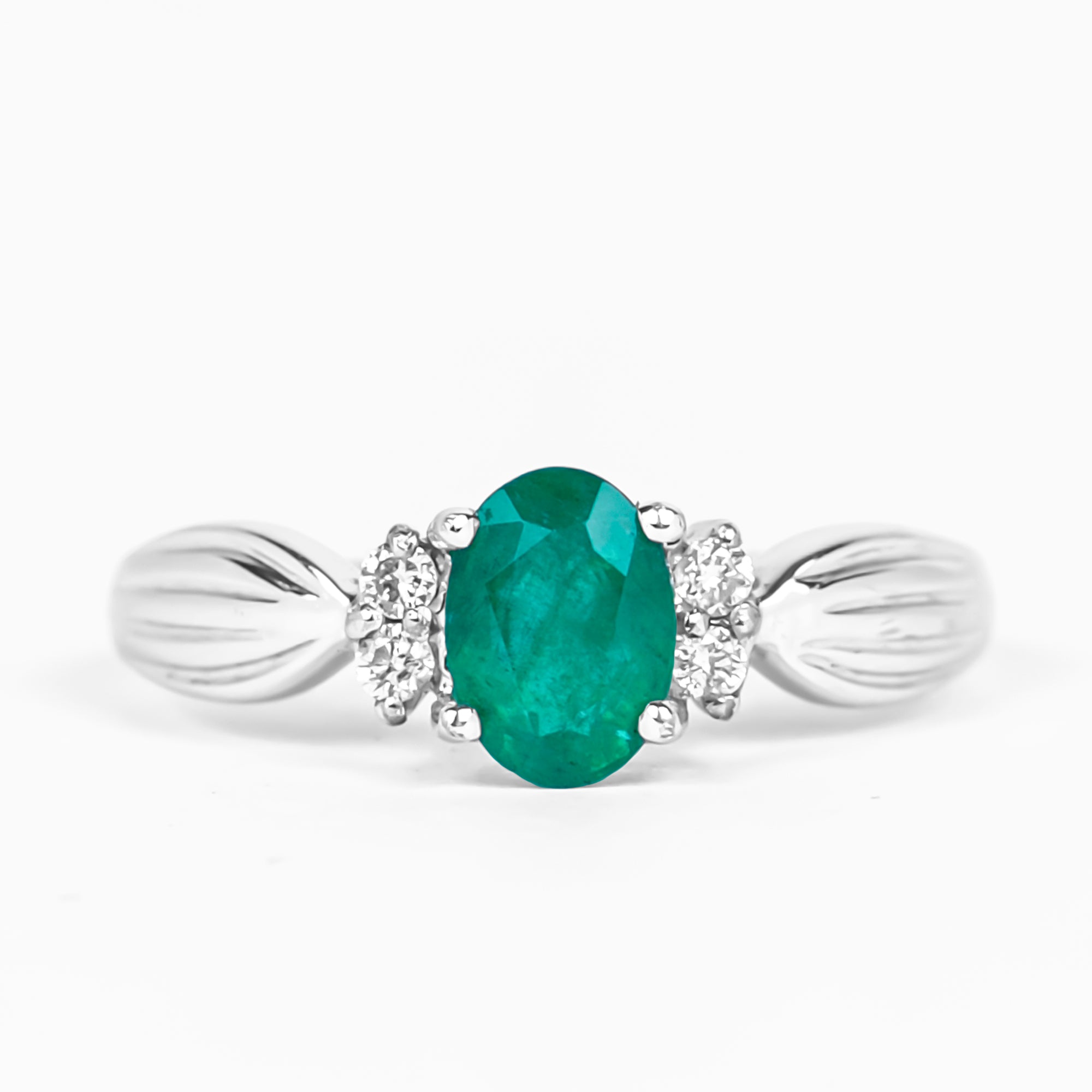 Rosec Jewels-Oval Emerald Solitaire Engagement Ring with Diamond Accent