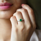 Rosec Jewels-Oval Emerald Solitaire Engagement Ring with Diamond Accent