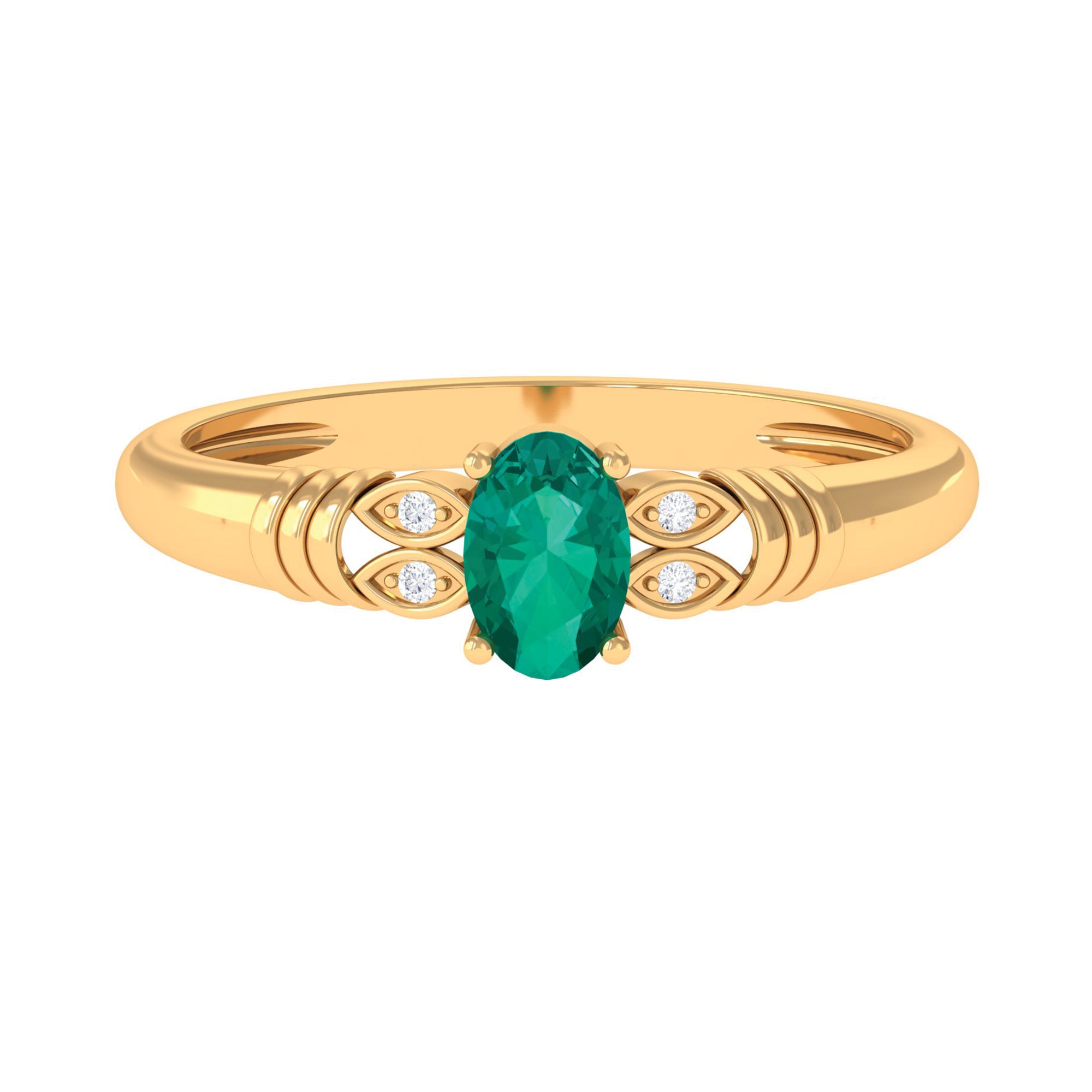 Rosec Jewels-Oval Emerald Solitaire Engagement Ring with Diamond