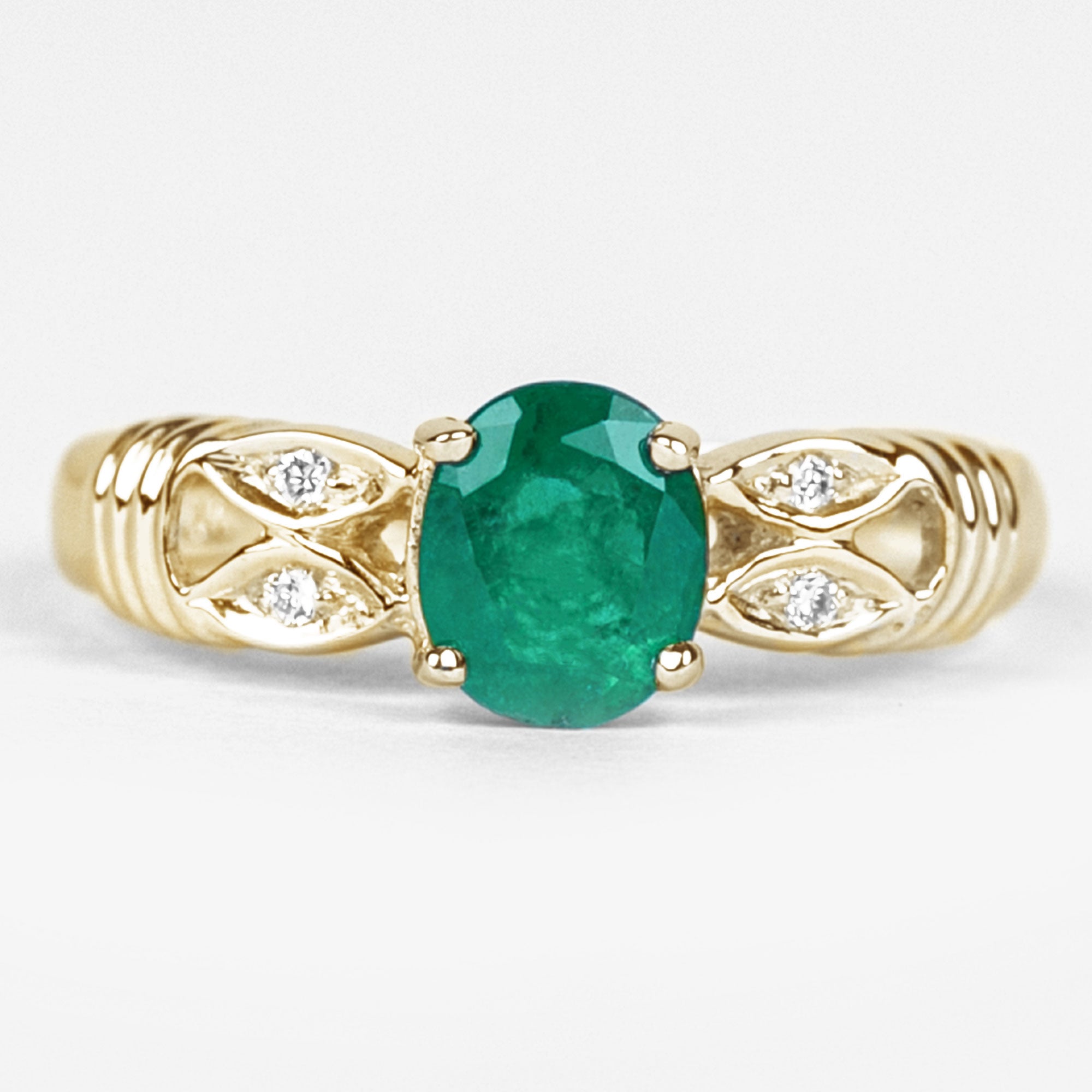 Rosec Jewels-Oval Emerald Solitaire Engagement Ring with Diamond