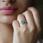 Rosec Jewels-Octagon Cut Emerald Engagement Ring with Diamond Halo