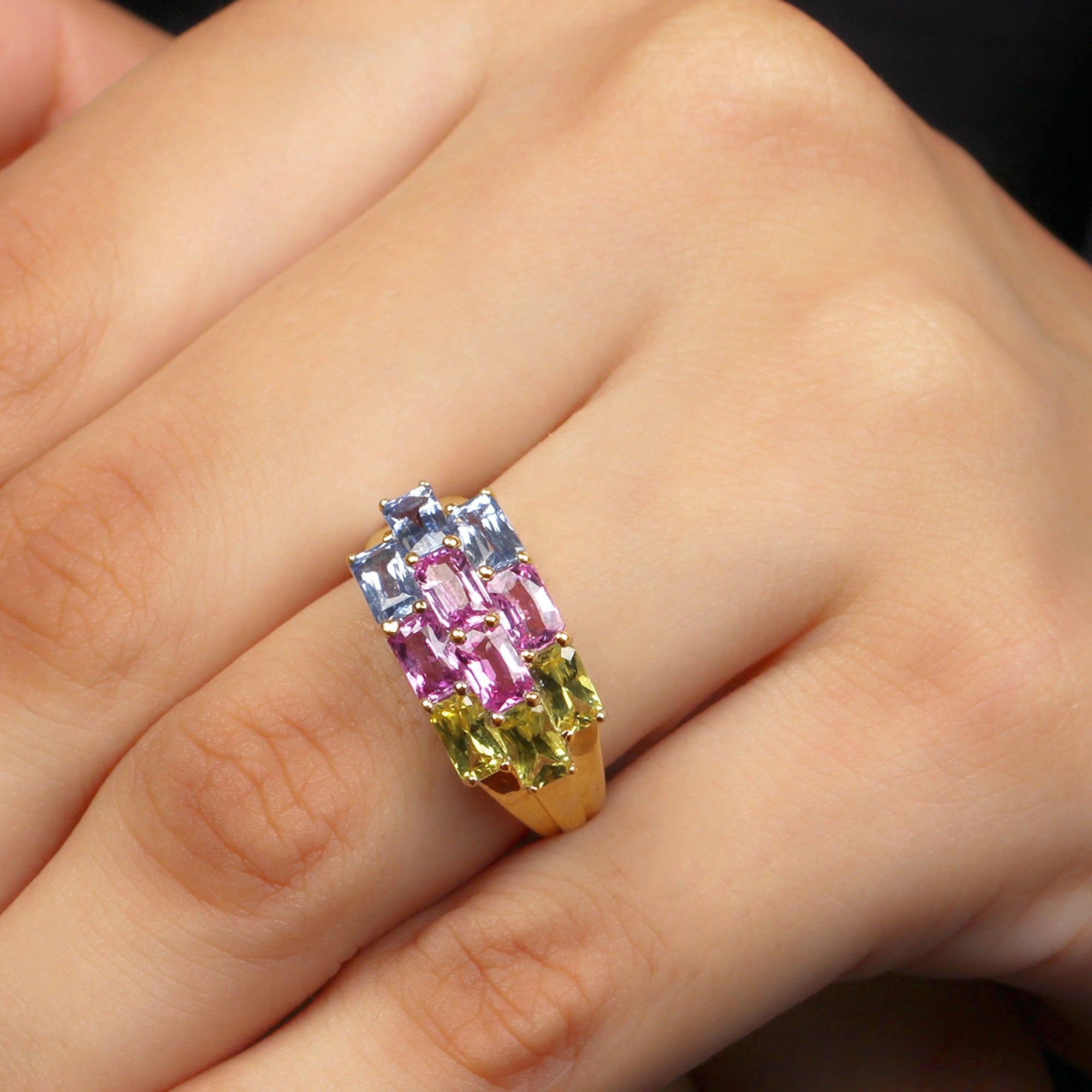 Rosec Jewels-Emerald Cut Multi Created Sapphire Cluster Cocktail Ring