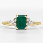 Rosec Jewels-Octagon Cut Emerald Engagement Ring with Diamond Trio