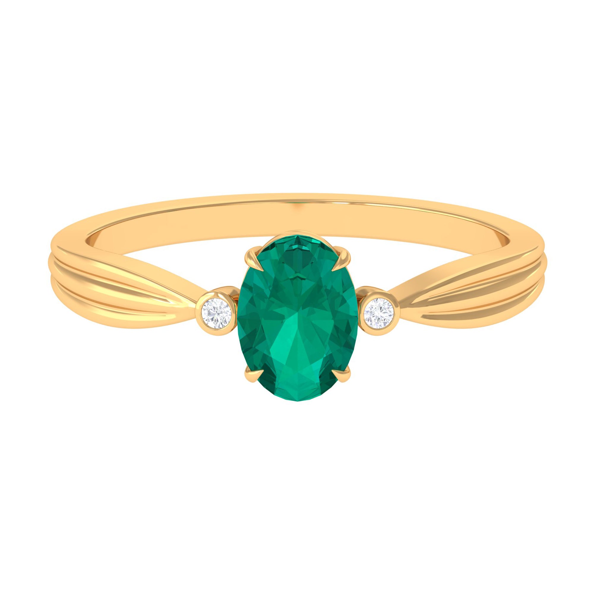 Rosec Jewels-Oval Emerald Solitaire Ring with Diamond