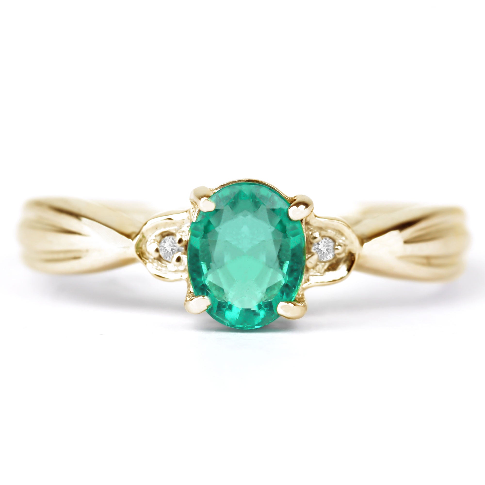 Rosec Jewels-Oval Emerald Solitaire Ring with Diamond