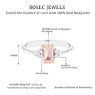 Rosec Jewels-Emerald Cut Morganite Solitaire Engagement Ring with Diamond Trio