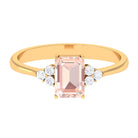 Rosec Jewels-Emerald Cut Morganite Solitaire Engagement Ring with Diamond Trio