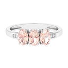 Rosec Jewels-Oval Cut Morganite Three Stone Engagement Ring with Diamond