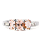 Rosec Jewels-Oval Cut Morganite Three Stone Engagement Ring with Diamond