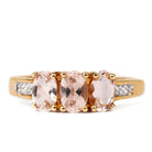 Rosec Jewels-Oval Cut Morganite Three Stone Engagement Ring with Diamond