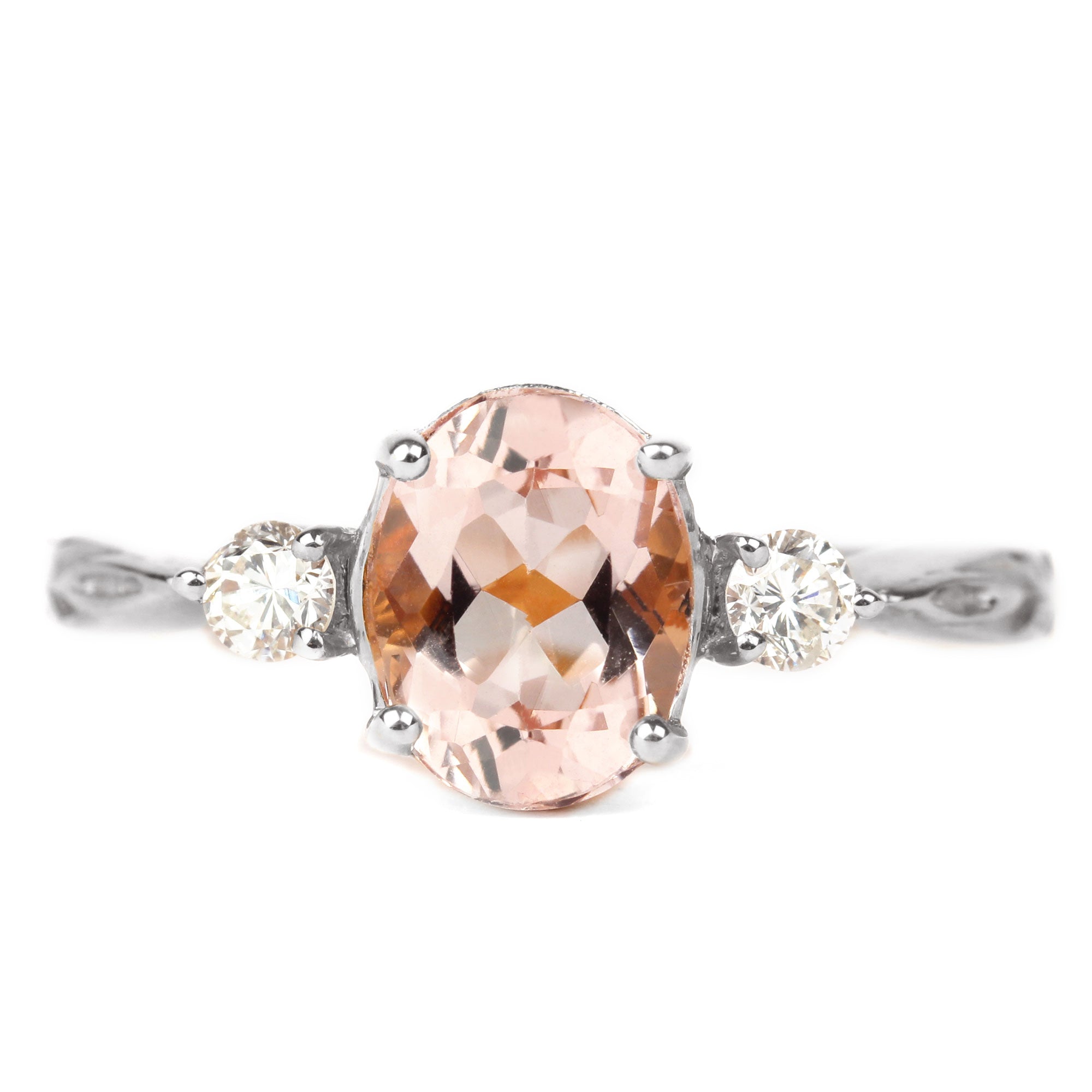 Rosec Jewels-Solitaire Engagement Ring with Oval Morganite and Diamond