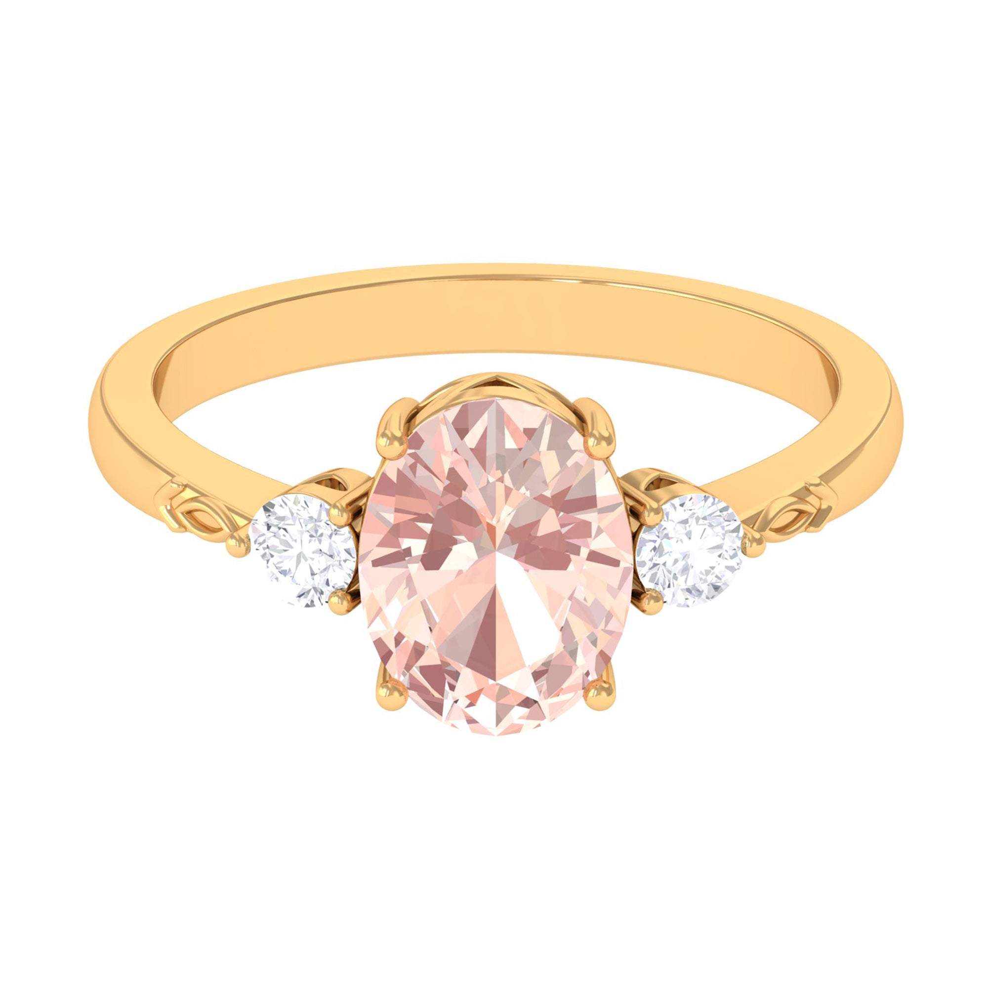 Rosec Jewels-Solitaire Engagement Ring with Oval Morganite and Diamond