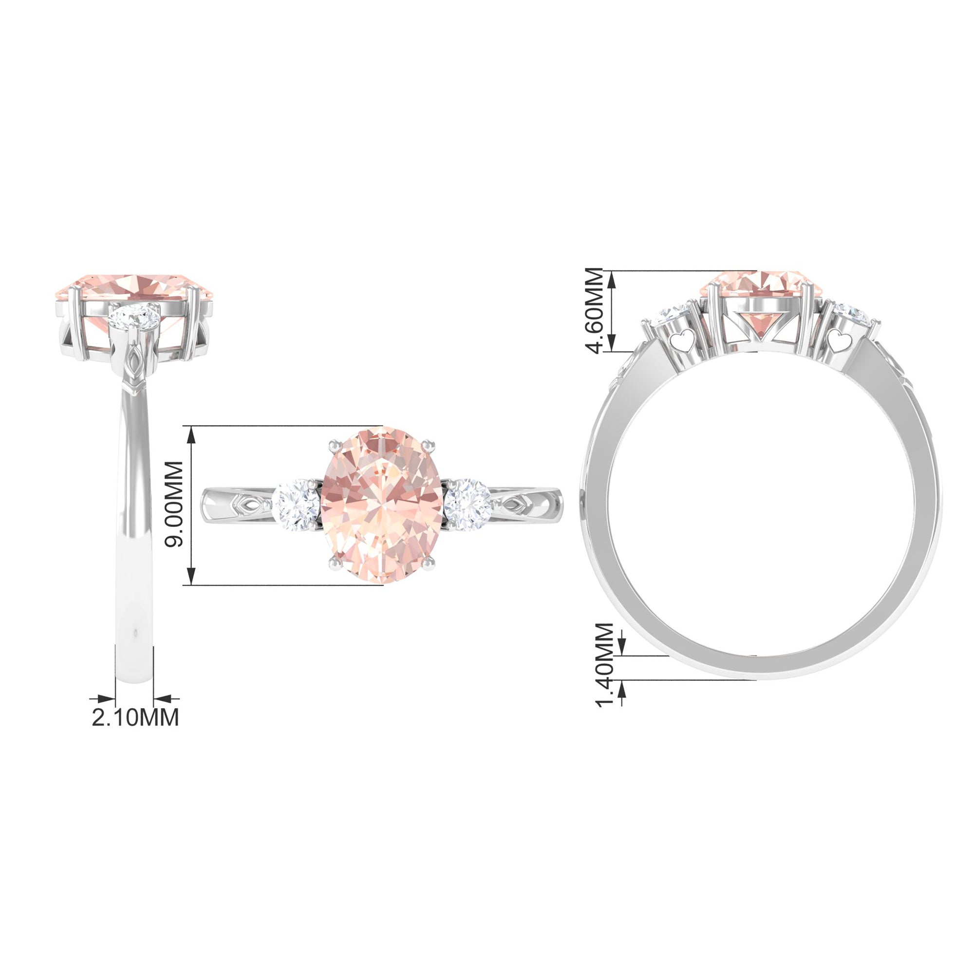 Rosec Jewels-Solitaire Engagement Ring with Oval Morganite and Diamond