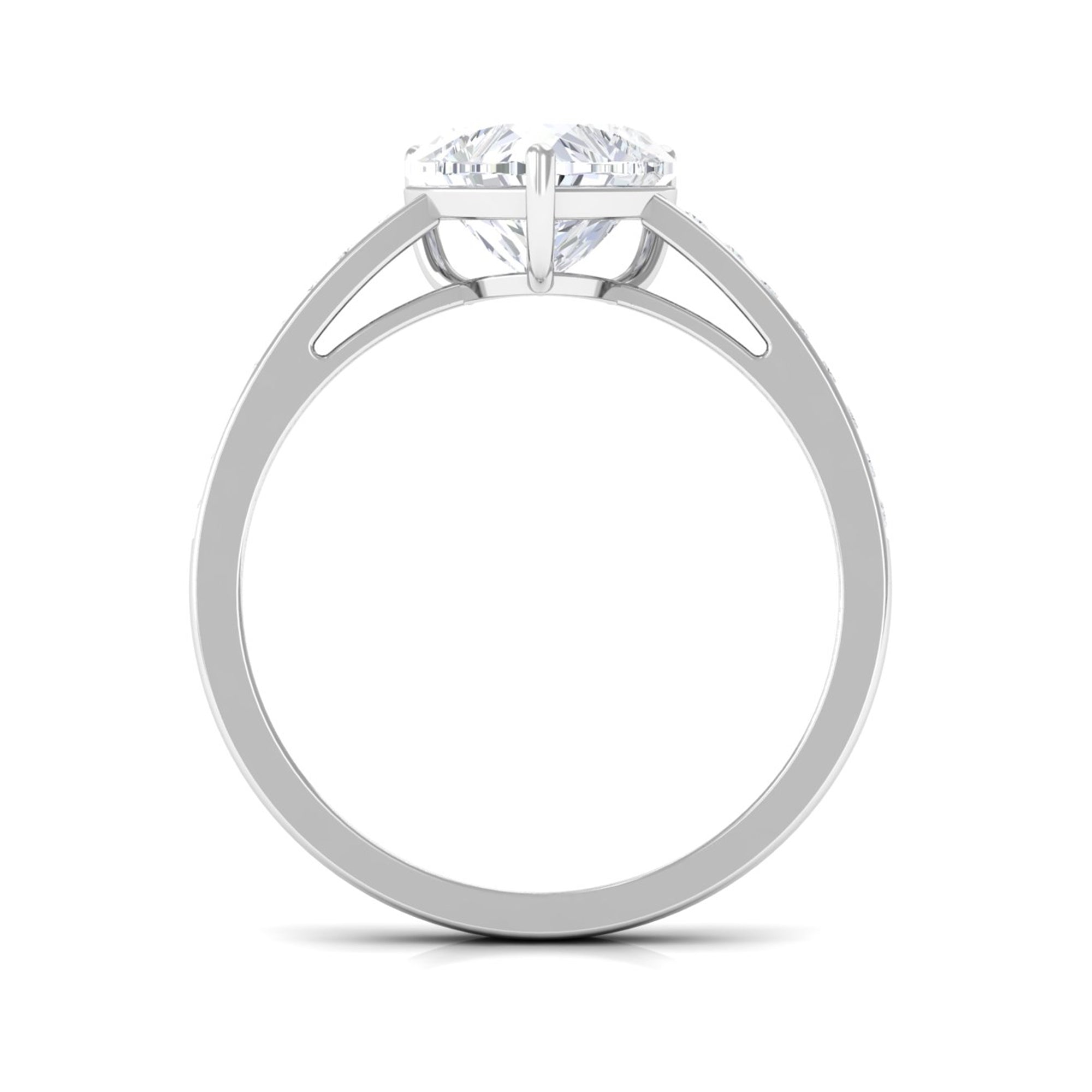 Rosec Jewels-2.5 CT Heart Moissanite Solitaire Ring with Channel Set Side Stones