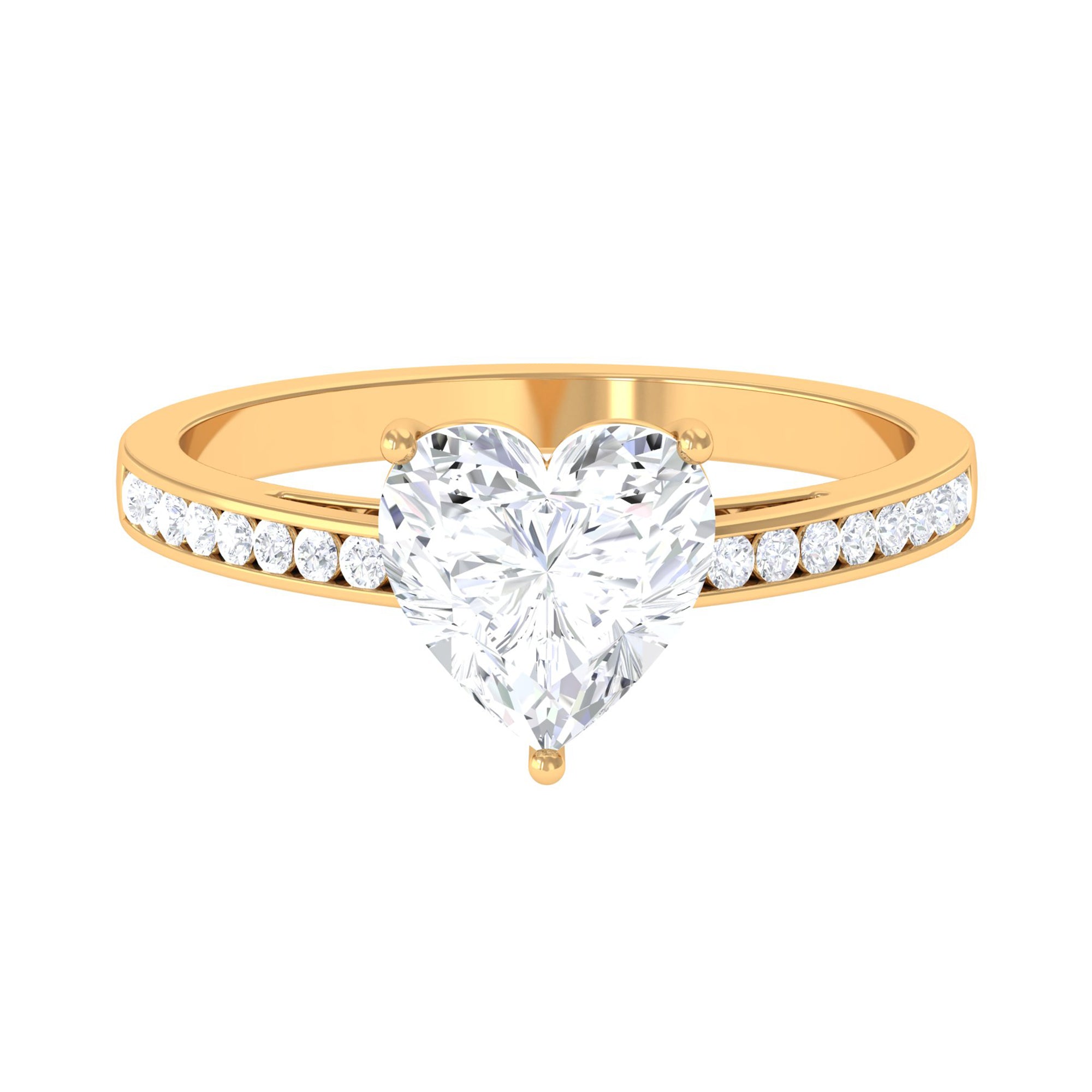 Rosec Jewels-2.5 CT Heart Moissanite Solitaire Ring with Channel Set Side Stones