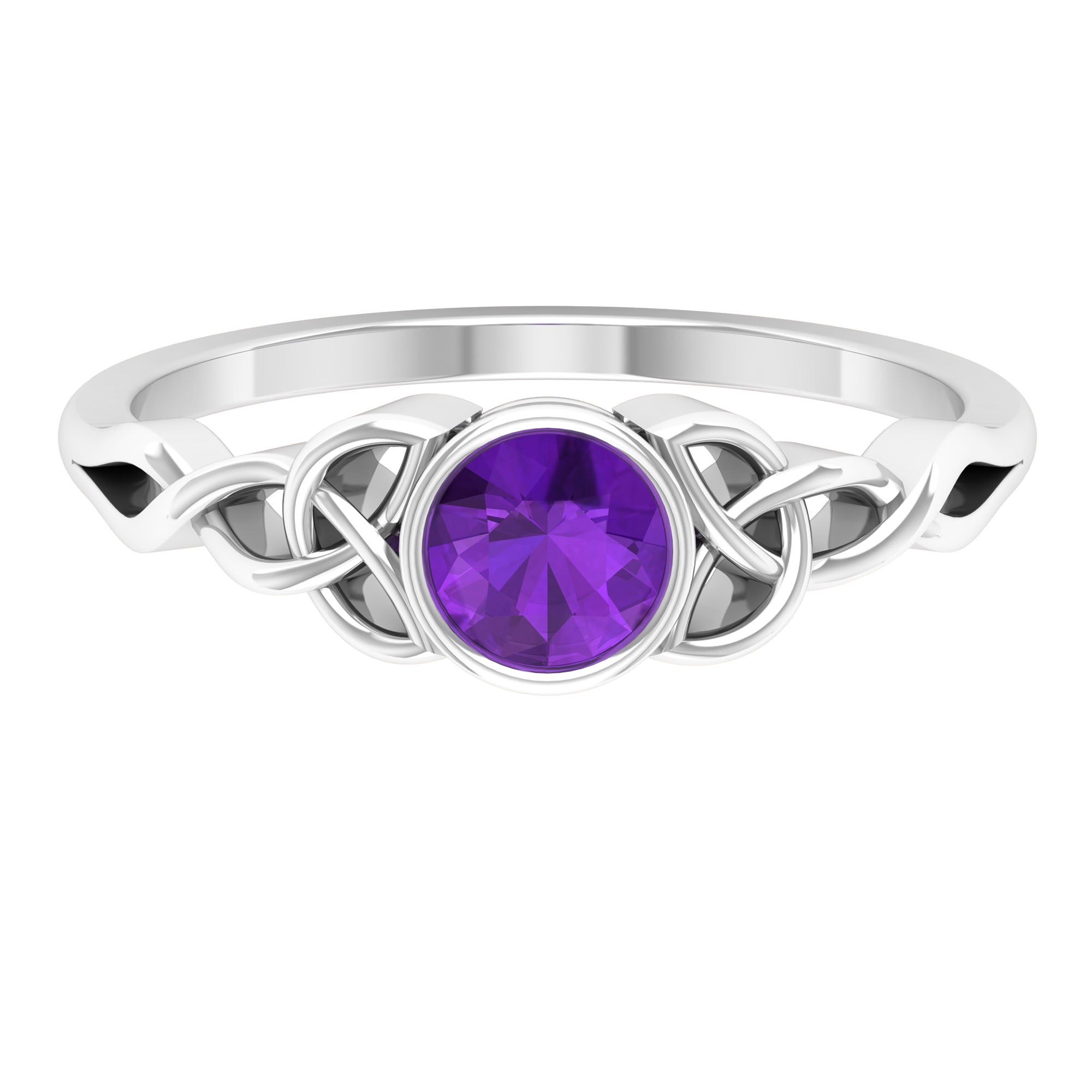 Rosec Jewels-5 MM Round Shape Amethyst Solitaire Ring in Bezel Setting with Celtic Shank