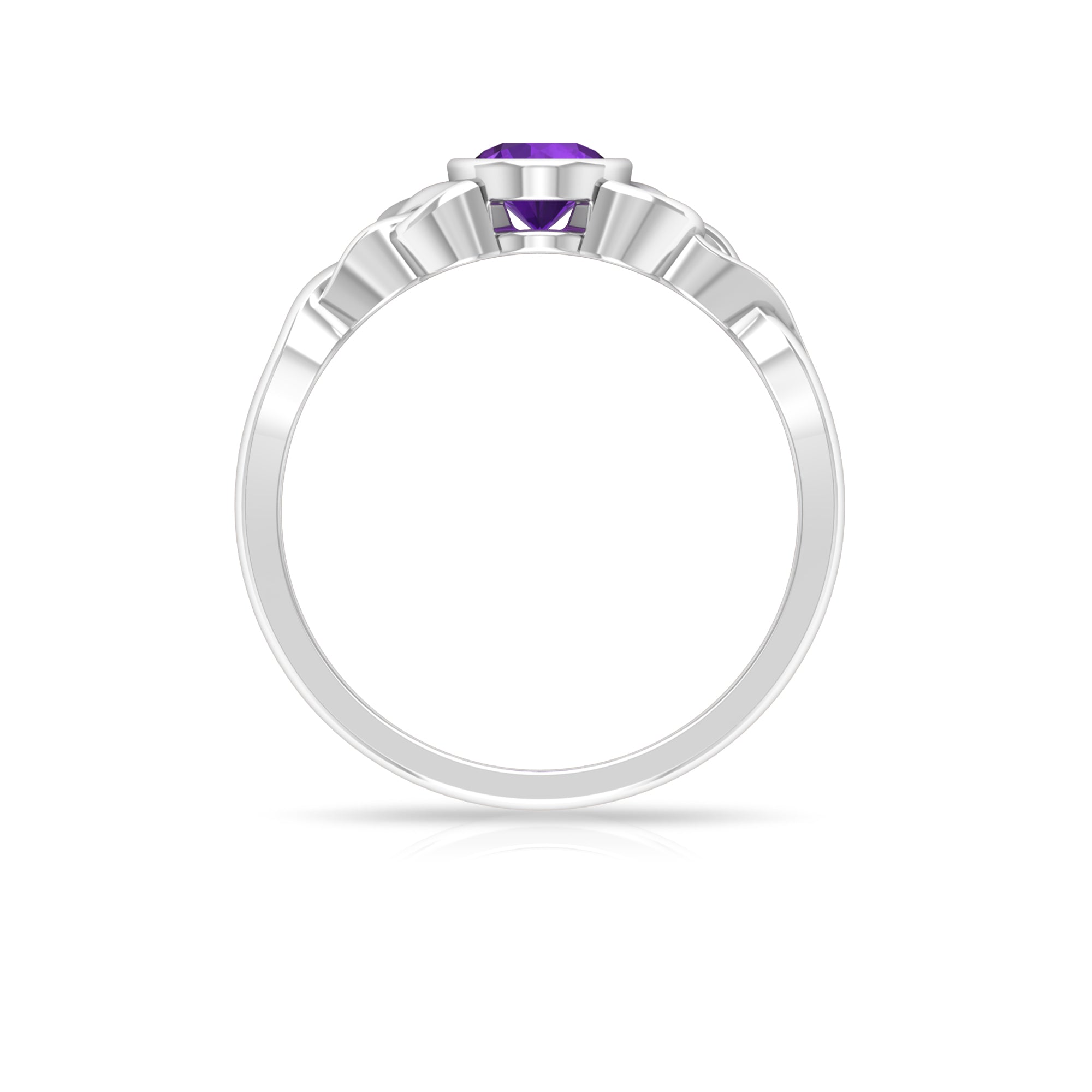 Rosec Jewels-5 MM Round Shape Amethyst Solitaire Ring in Bezel Setting with Celtic Shank