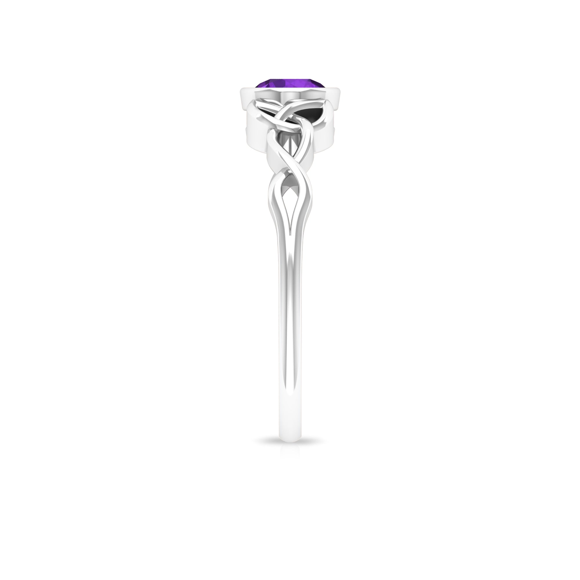 Rosec Jewels-5 MM Round Shape Amethyst Solitaire Ring in Bezel Setting with Celtic Shank